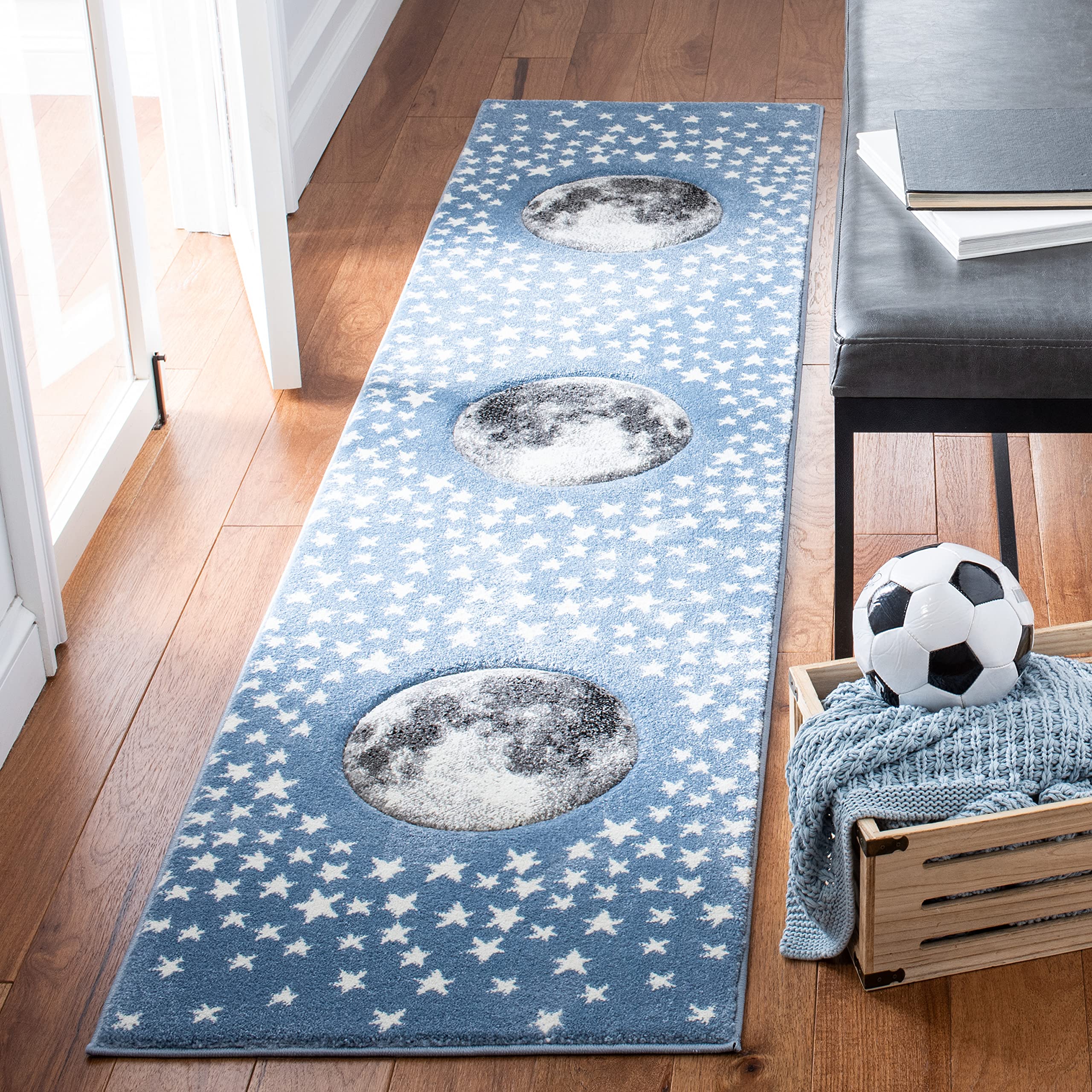 Safavieh Carousel Kids Collection Runner Rug - 2' X 8', Light Blue & Grey, Non-Shedding & Easy Care, Ideal For High Traffic Area